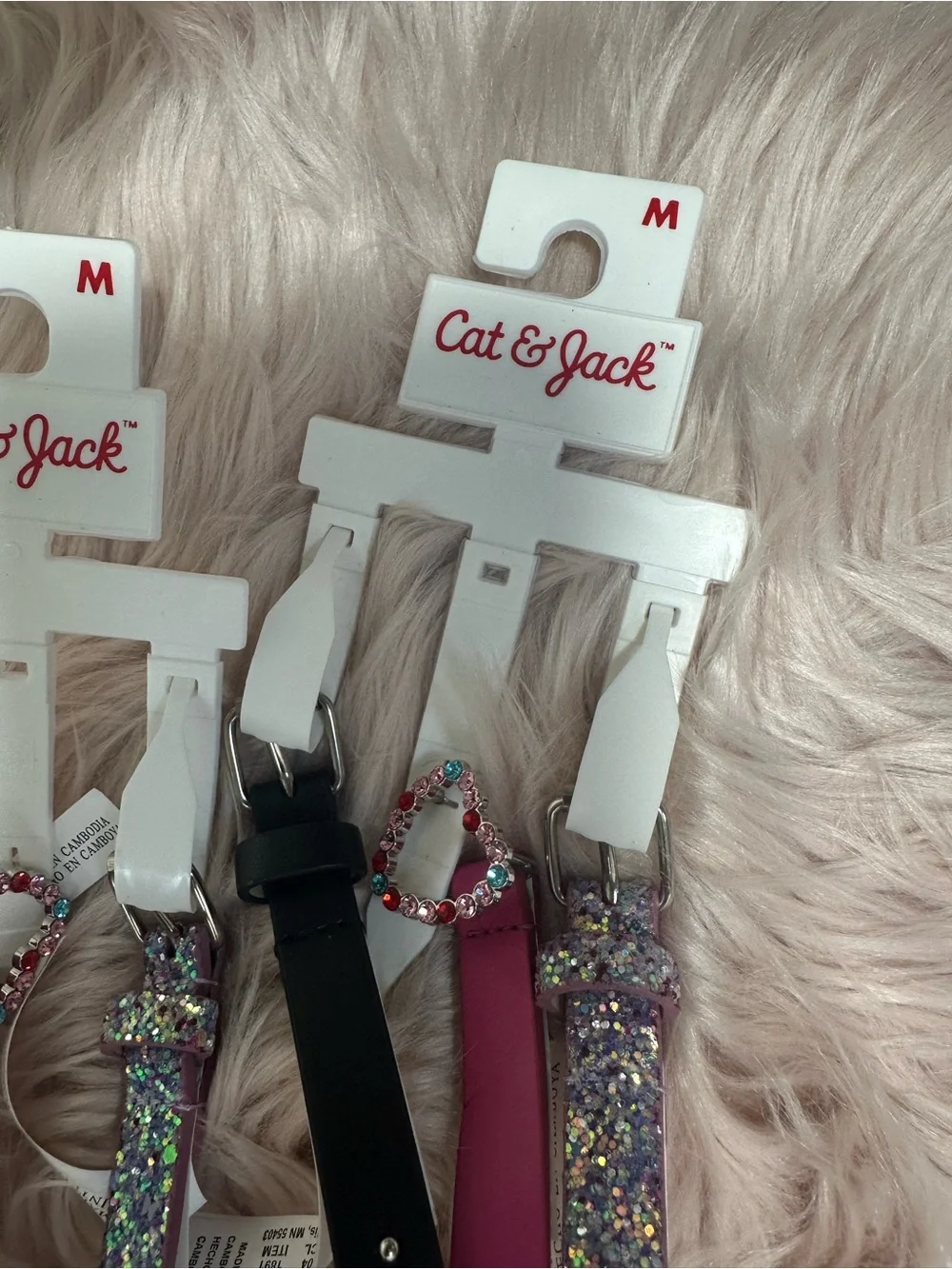 Cat & Jack girls glitter and heart-detail belt- M
